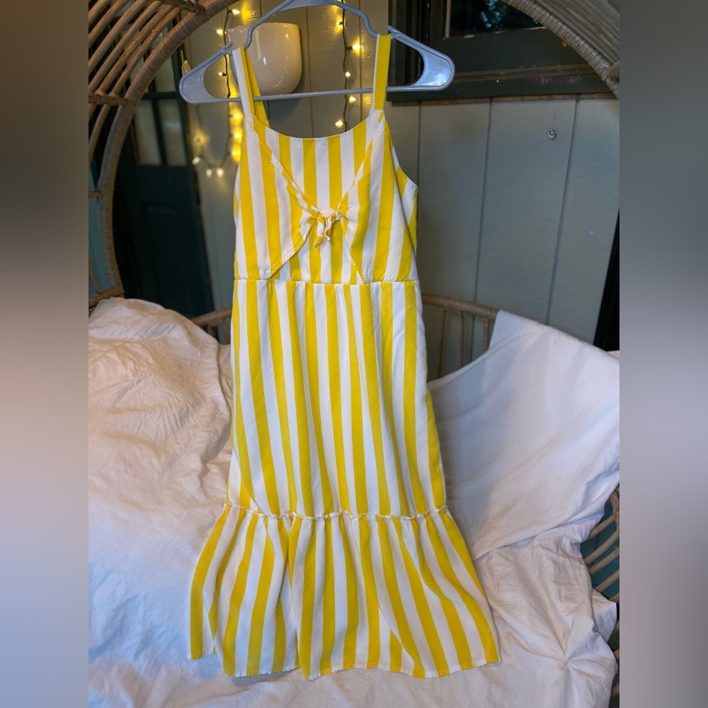 SO Yellow and White Striped Tie-Front Sundress
